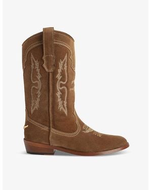 Zadig & Voltaire Tex Embroidered Suede Western Boots - Brown