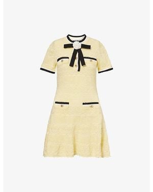 Self-Portrait Contrast-Trim Pointelle Cotton-Knit Mini Dress - Metallic