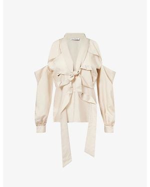Acne Studios Cut-Out Shoulder Bow Fluid Blouse - White