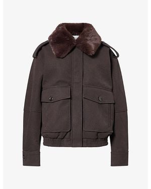 GOOD AMERICAN Contrast-Collar Faux-Leather Bomber Jacket - Brown