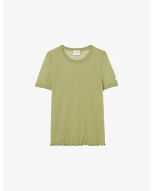 Claudie Pierlot Ruffle-Hem Semi-Sheer Knitted Top - Green