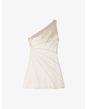 Sandro One-Shoulder Slim-Fit Satin Mini Dress - White