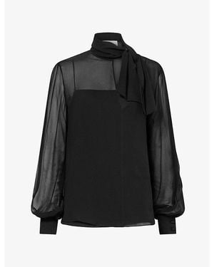 Valentino Neck-Scarf Sheer Silk Top - Black