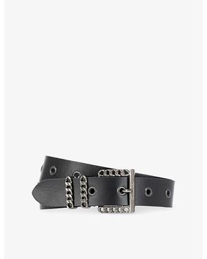 The Kooples Chain-Embellished Logo-Embossed Leather Belt - White
