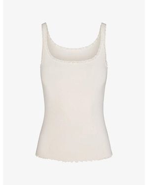 Skims Logo Pointelle Cotton-Jersey Cami Top - White