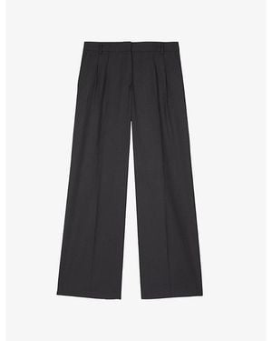 The Kooples Wide-Leg Mid-Rise Wool Trousers - Grey