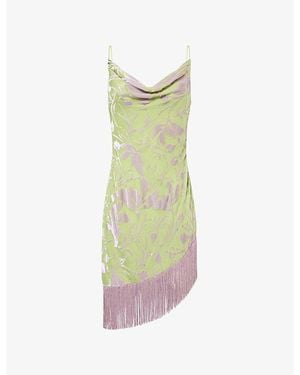 Rat & Boa Elara Devoré Fringed Woven Mini Dress - Green