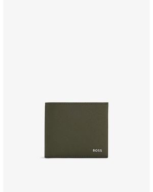 BOSS Logo-Plaque Leather Wallet - Green