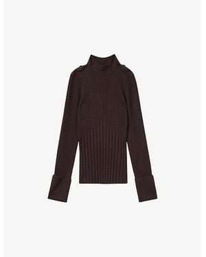 Reiss Vienne Ribbed High-Neck Knitted Top - Red