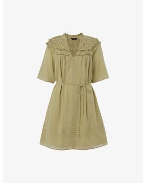 Whistles Frill-Trim Belted-Waist Cotton Mini Dress - Green