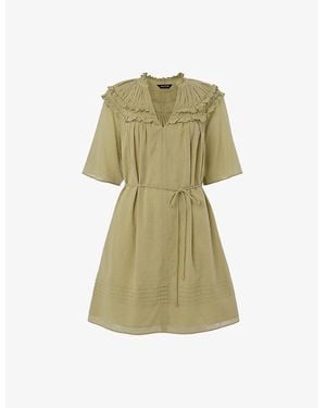 Whistles Frill-Trim Belted-Waist Cotton Mini Dress - Green