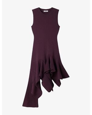 Sandro Asymmetric Sleeveless Knitted Mini Dress - Purple