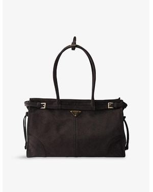 Prada Bonnie Large Suede Handbag - Black