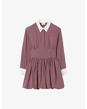 Claudie Pierlot Checked Contrast-Collar Cotton-Poplin Mini Dress - Purple