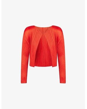 Pleats Please Issey Miyake Monthly Colors: July Long-Sleeves Knitted Cardigan - Red
