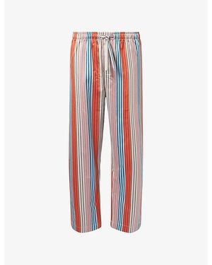 Derek Rose Wellington Stripe Cotton Satin Lounge Trousers - Red