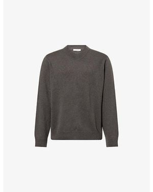 The Row Memphis V-Neck Cashmere And Linen Sweater - Gray