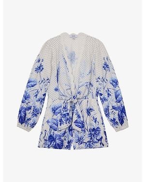 Reiss Bonnie Scarf-Print Woven Playsuit - Blue