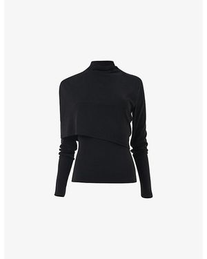 eem High-Neck Draped Stretch-Woven Top - Black