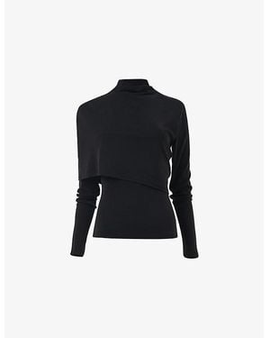 eem High-Neck Draped Stretch-Woven Top - Black