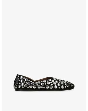 KHAITE Stud Mary Jane Leather Flats - Black