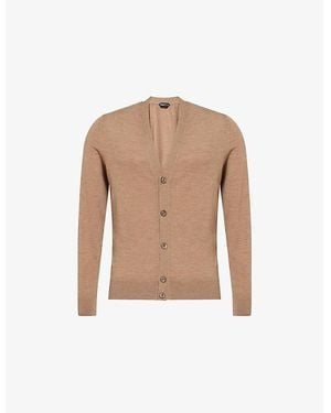 Tom Ford V-Neck Fine-Knit Wool Cardigan - Natural