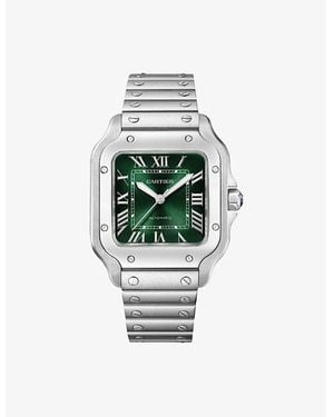 Cartier Santos De Medium Steel Automatic Watch - Green