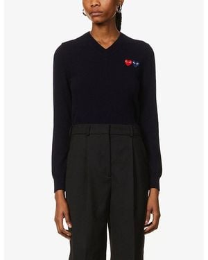 COMME DES GARÇONS PLAY Branded V-Neck Wool Jumper - Black