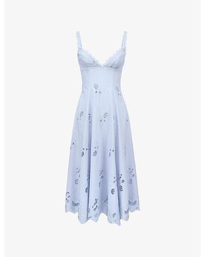 House Of Cb Tatiana Lace-Trim Cotton Midi Dress Xs (A-C Cup) - Blue
