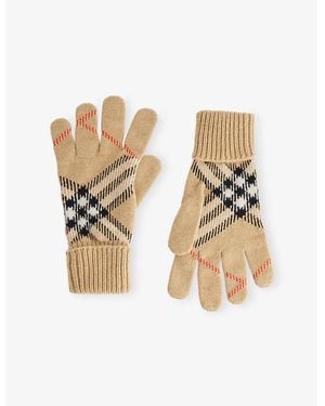 Burberry Check-Print Cashmere-Blend Gloves - Metallic