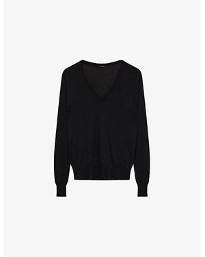 JOSEPH Cashair V-Neck Cashmere Sweater - Black