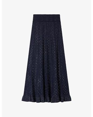 Sandro Flared Rhinestone-Knit Maxi Skirt - Blue