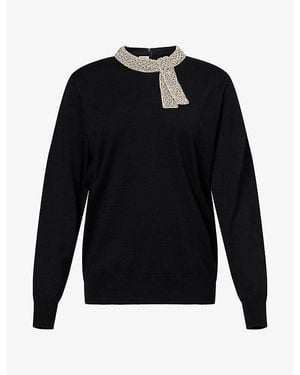 Valentino Crystal-Embellished Virgin-Wool Jumper - Black