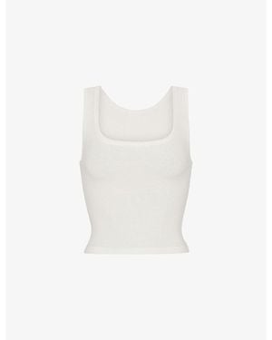Skims Scoop-Neck Ribbed Stretch-Cotton Tank Top - White