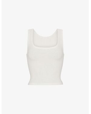 Skims Scoop-Neck Ribbed Stretch-Cotton Tank Top - White