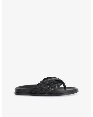 Dune Lindie Woven-Strap Flat Leather Sandals - Black