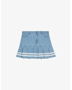 The Kooples Striped Pleated Denim Mini Skirt - Blue
