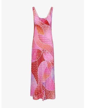 RIXO London Bondi Graphic-Pattern Silk Midi Dress - Pink