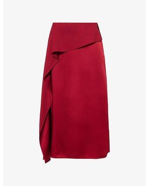 Erdem Draped Satin-Cady Midi Skirt - Red