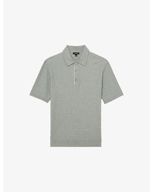 Reiss Era Half-Button Textured-Knit Polo - Grey