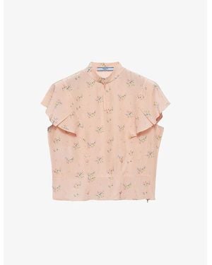 Prada Floral-Print Pongé Woven Top - Pink