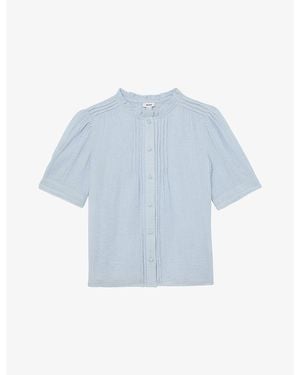 Reiss Aurelia Frill-Neck Cotton-Muslin Top - Blue
