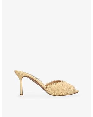 Aquazzura Rio Flirt 75 Raffia Heeled Mules - Natural