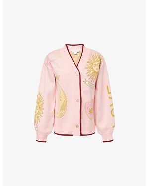 Never Fully Dressed Mystical Intarsia Knitted Cardigan - Pink