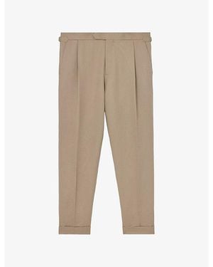 Reiss Com Tapered-Leg Cotton-Blend Trousers - Natural
