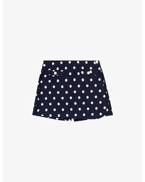 Maje Polka Dot-Pattern Button-Embellished Linen-Blend Skort - Blue