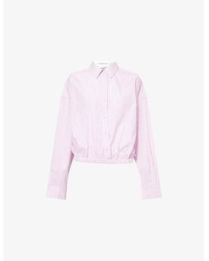 GOOD AMERICAN Striped Elasticated-Hem Cotton-Poplin Shirt - Pink
