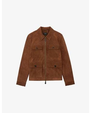 Reiss Daventry Patch-Pocket Suede Jacket - Brown