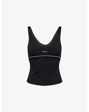 WE Are Tala Skinluxe Contrast-Piping Stretch-Woven Vest Top - Black
