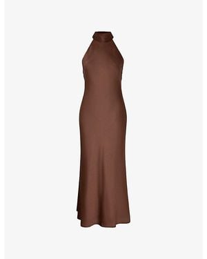 OMNES Seychelles Open-Back Satin Midi Dress - Brown
